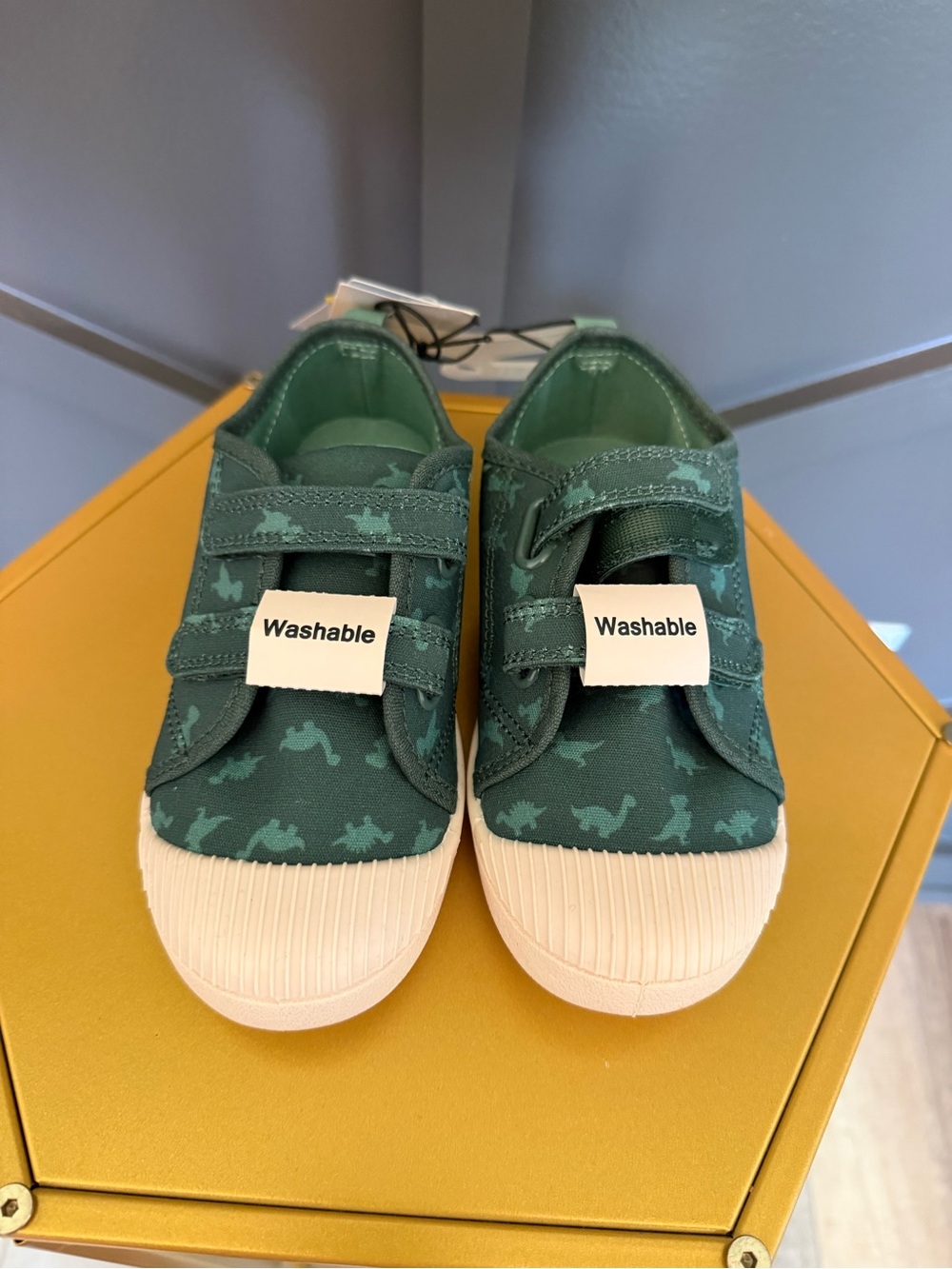 Cat & Jack Green Canvas Velcro Sneakers with Cream Toe